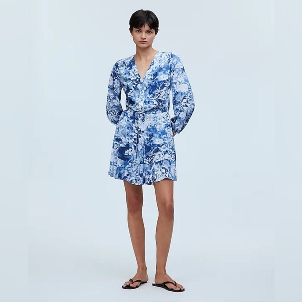 Madewell Tie-Waist Mini Shirtdress in Floral Crepe Size: 6,‎ NWT